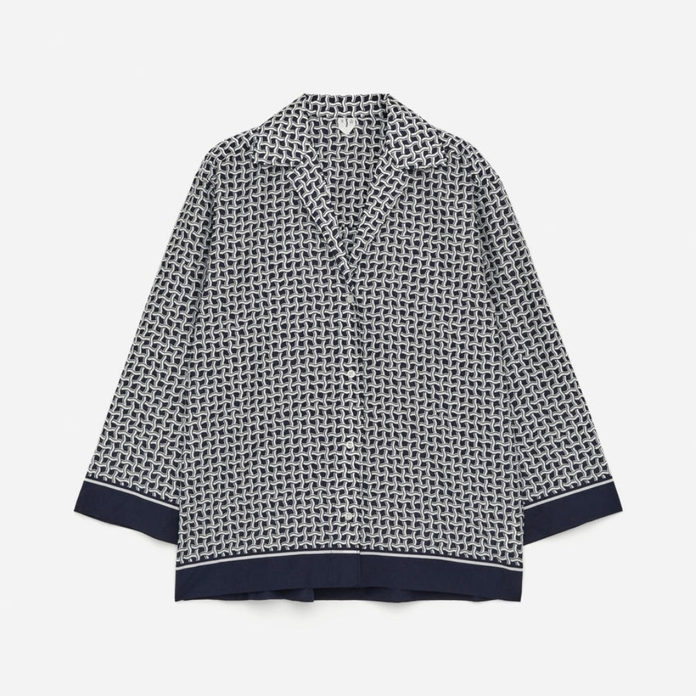 Printed Shirt In Dark Blue / White Size Small
